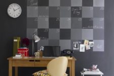 03 boy’s study space with a chalkboard calendar and a clock