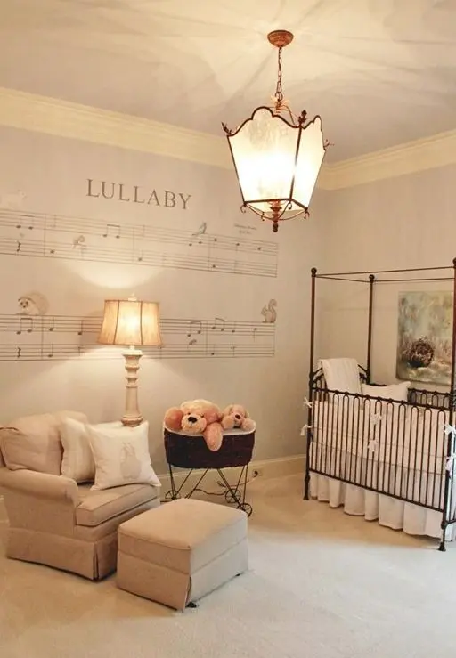 lullaby note paper as an accent wall
