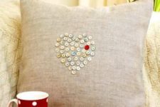 13 burlap pillow case with a button heart