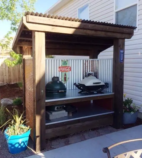 BBQ shelter made with corrugated metal
