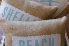 14 burlap pillows inspired by the sea