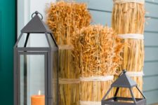 14 wheat and fall lanterns with orange candles