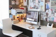 15 girl’s teen study space with frames, pics and lights over it