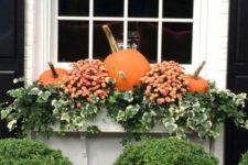 15 window boxes for fall displays of mums, greenery and pumpkins