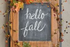17 chalkboard framed sign for fall decorated with faux berries