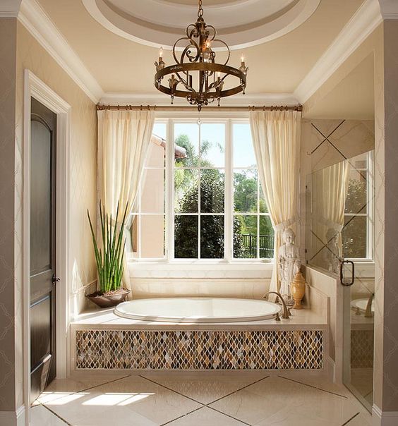 chic cream curtains for a refined bathroom