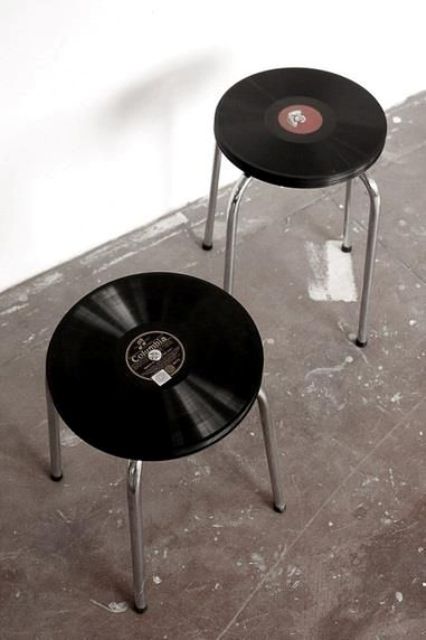 vintage stools made from real vinyl records