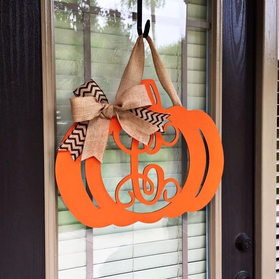 monogram pumpkin door hanger