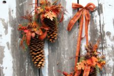 29 fall pinecones on ribbons