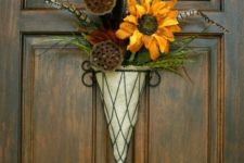 30 fall cone wtih faux flowers and greenery
