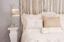 32 headboard of burlap and lace strips