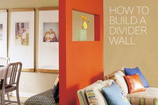 DIY bold orange free-standing divider wall