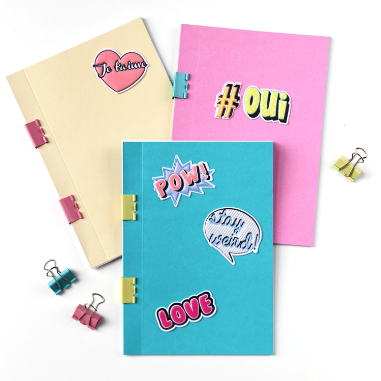 DIY binder clip and stickers notebooks (via www.gatheringbeauty.com)