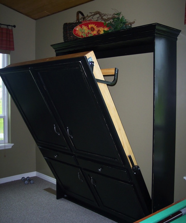 DIY wooden murphy bed with a cabinet look outside (via www.bobvila.com)