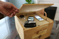 DIY charging station from a wine crate