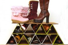 DIY geometric shoe rack of cardboard