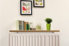 a narrow and thin radiator shelf for displaying and storage is always a good idea for any space, it’s a cool idea that you can easily DIY