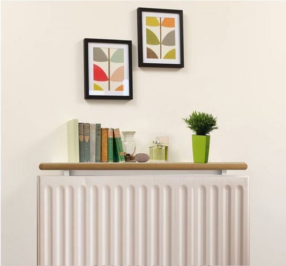 a narrow and thin radiator shelf for displaying and storage is always a good idea for any space, it's a cool idea that you can easily DIY