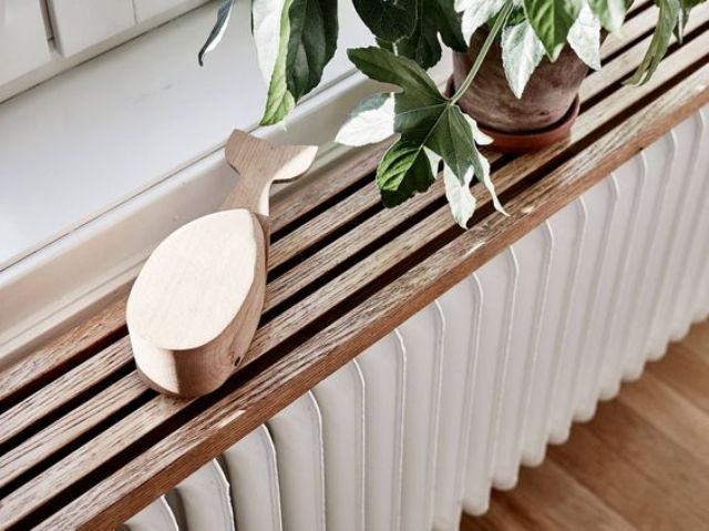 a fluted plant shelf over the radiator is a super trendy and cool idea, everything fluted is totally on right now