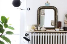 a shelf as a dressing table and girlish accessories holder is a clever solution for a small bedroom where you literally don’t have space for that