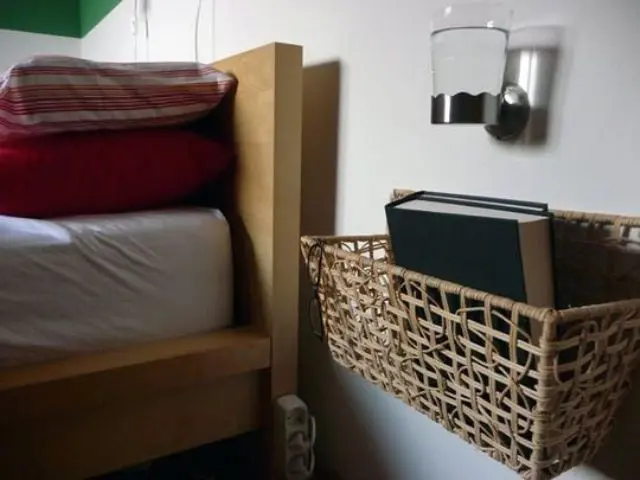 a basket on the wall and a glass holder