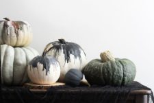 08 no carve pumpkins on a table with black gauze