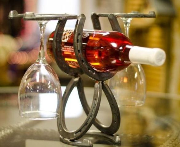 wine rack for a bottle and glasses