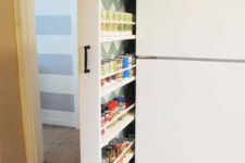 10 roll-out pantry cabinet makes excellent usage of few inches next to the fridge