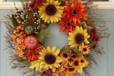 11 harvest wreath with faux sunflowers