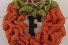 14 pumpkin wreath made of burlap mesh ribbon