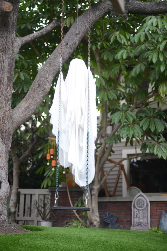 ghost Halloween decoration on your swing looks scary at night