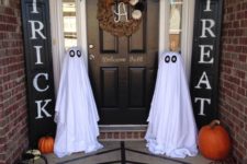 16 trick or treat signs and simple ghosts made of sheets