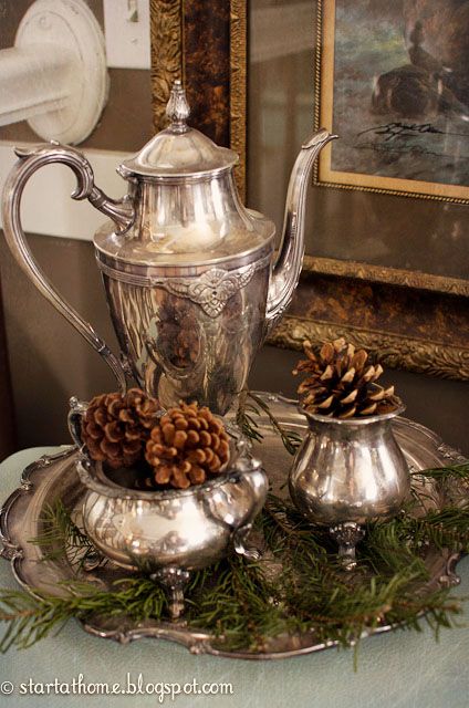 vintage tea items used fro fall or winter arrangements