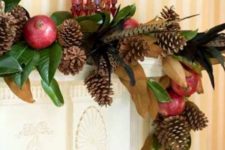 20 holiday garland with leaves, feathers, pinecones and pomegranates