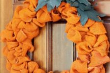 20 pumpkin wreath of bold burlap ribbon and a piece of branch