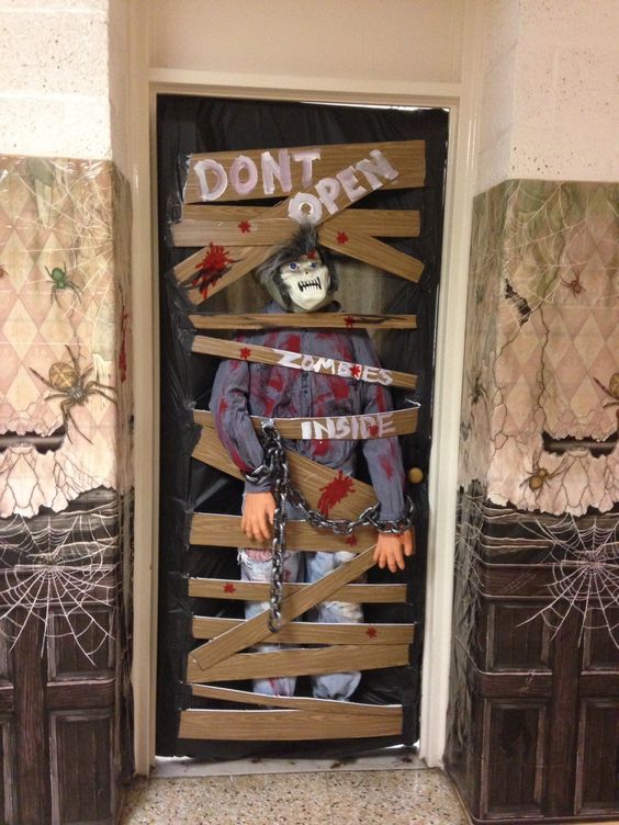 scary zombies inside door decor
