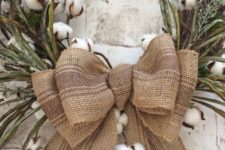 23 simple cotton wreath with a large burlap bow