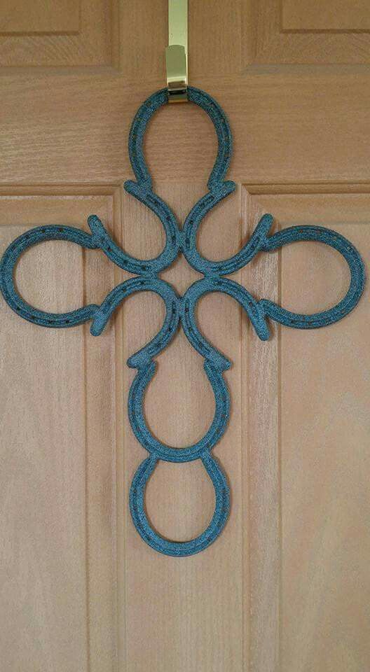 patina horseshoe cross instead of a door wreath