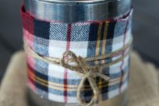 26 wrap usual cans with plaid flannel to make fall-like lanterns