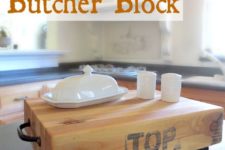 DIY butcher block mobile piece on casters