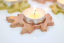 DIY metallic leaf candle holders