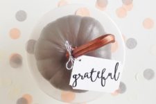 DIY grey and copper pumpkin place cards