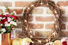 DIY simple lighted grapevine wreath