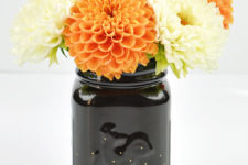 DIY black and gold dots vase for Halloween centerpieces