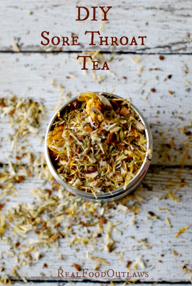 DIY sore throat tea with soothing herbs (via realfoodoutlaws.com)