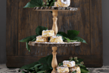 DIY triple tier cupcake stand from wood slices