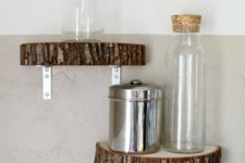 DIY rustic and industrial wood slice wall shelves