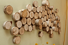 DIY wood slice artwork on the wall