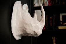 DIY white rhino head of paper mache