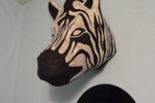 DIY zebra head of paper mache using a wire framing